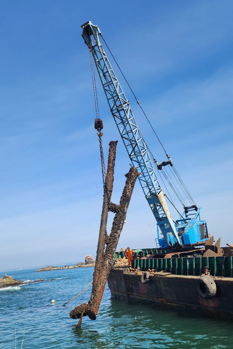 Marine bottom cleaning operation near vessel hull